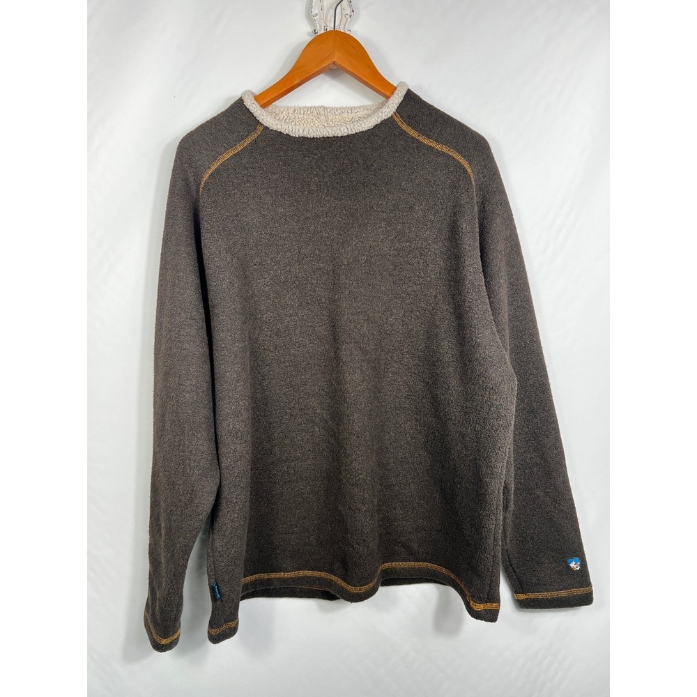 Kuhl Alfpaca Fleece Pullover Mens XL‎ Brown Charcoal Crew Neck Raglan Sweater